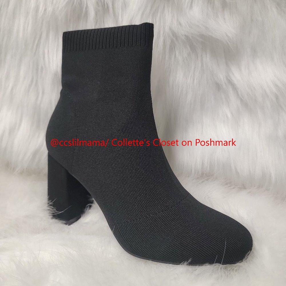 MIA Black Block Heel Knit Ankle Boot - 10M (also available in 9M)